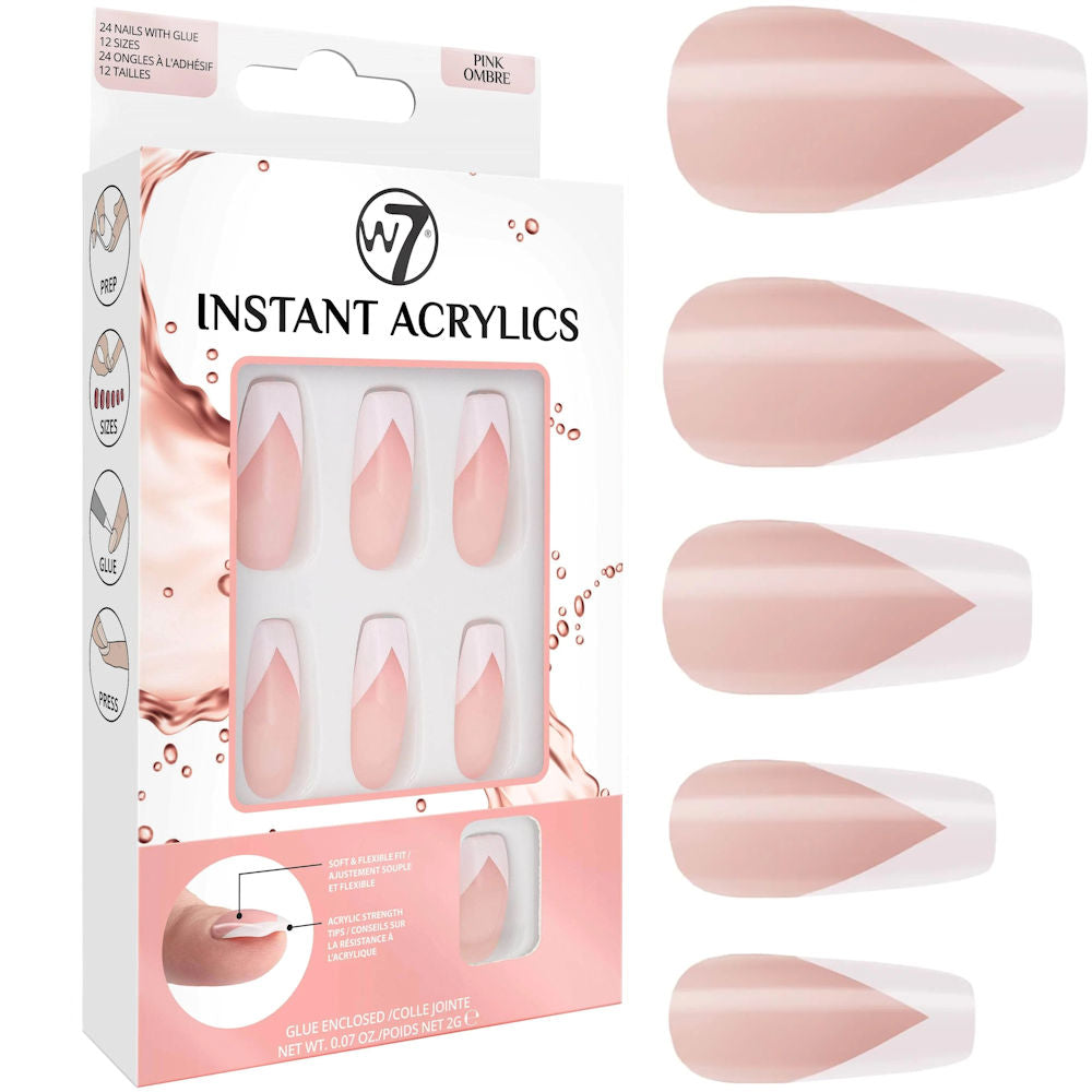 W7 Cosmetics Glamorous False Nails French Chevron - Long Fake Adhesive Included Party Nails