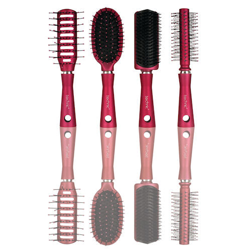 Technic Cosmetics Rubberised Handbag Brush 4 Pack - Makeup Beauty Portable Travel Brushes