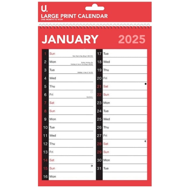 A4 Easy View Calendar 2025-2026 - Assorted