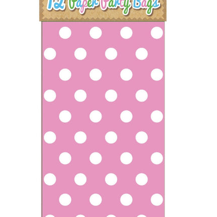 Pink Polka Dot Paper Bags - 12 Pack