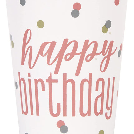 Rose Gold Happy Birthday Glitz 9oz Paper Cups - 8 Pack