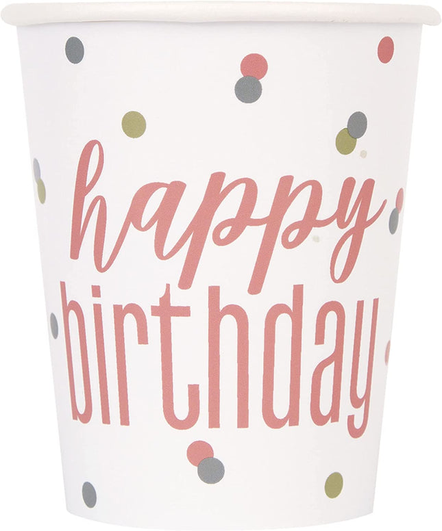 Rose Gold Happy Birthday Glitz 9oz Paper Cups - 8 Pack