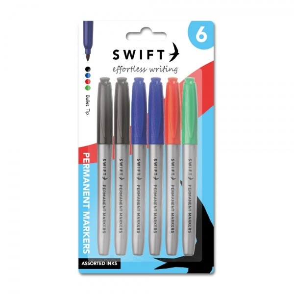 6 Assorted Permanent Marker Pens