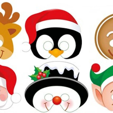 Cardboard Christmas Masks - 12 Pack