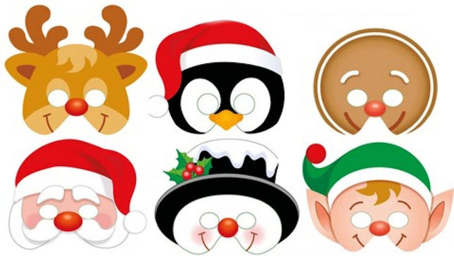 Cardboard Christmas Masks - 12 Pack