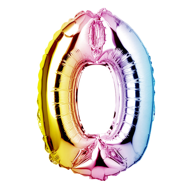 Large Rainbow Foil "Number 0" Balloon – 34 Inch