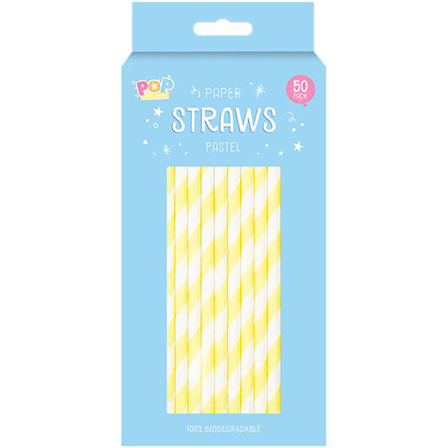 Pastel Eco Paper Straws 50 Pack Assorted - Biodegradable Drinking Straws in Soft Pastel Colours