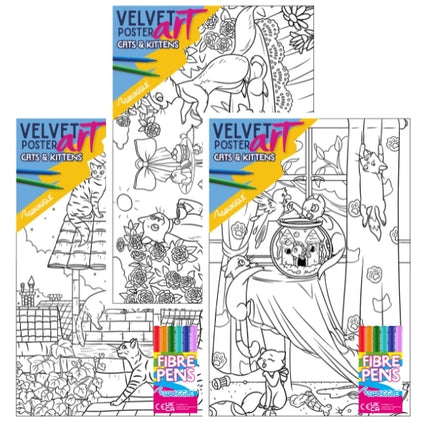 Cats & Kittens Velvet Poster Art & Fibre Pens