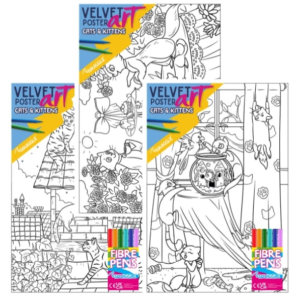 Cats & Kittens Velvet Poster Art & Fibre Pens