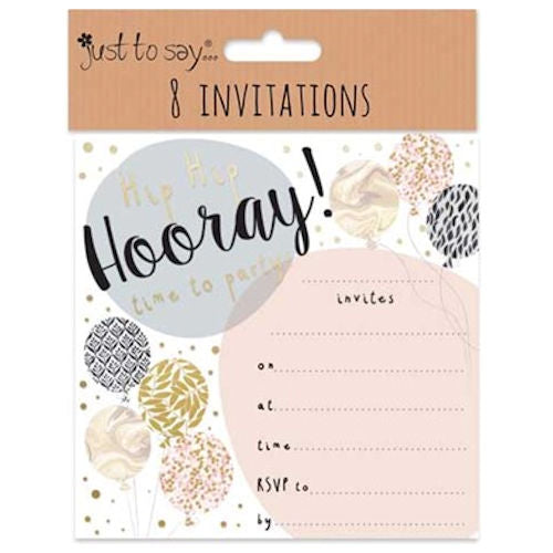 Hooray Invitation Cards - 8 Pack Milestone Celebration Party Invite Elegant Decorative Design