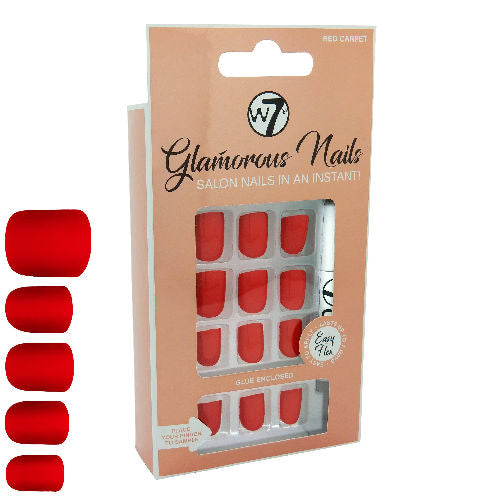 W7 Cosmetics Glamorous False Nails Red Carpet - Long Fake Adhesive Included Party Nails