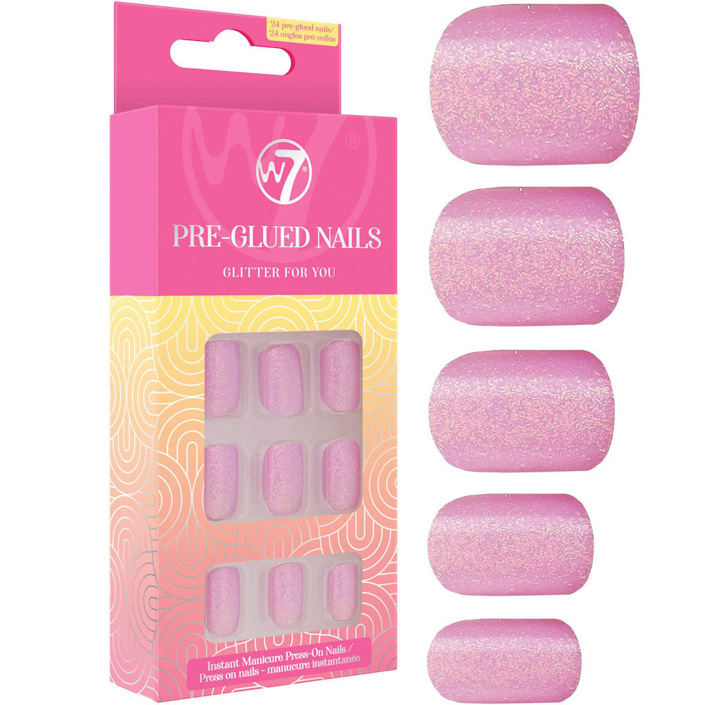 W7 Cosmetics Glamorous Pre Glued False Nails Glitter For You - Press On Long Fake Party Nails