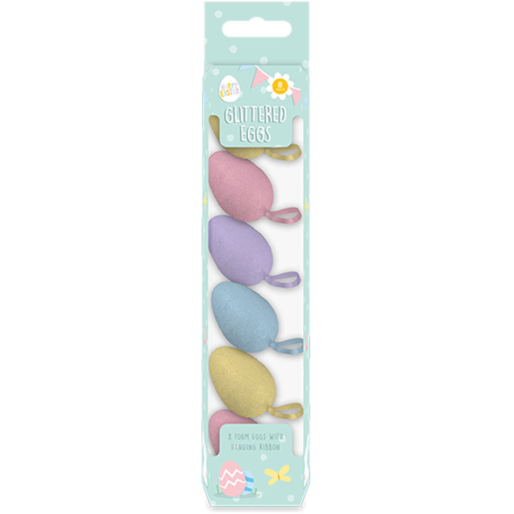 Hanging Glitter Easter Egg Decorations - 8 Pack