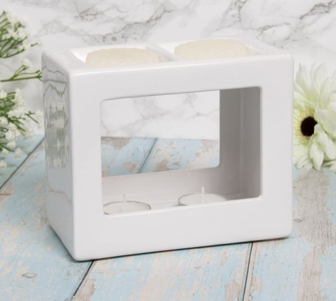 Twin Cube Ceramic Wax Burner Melter - White