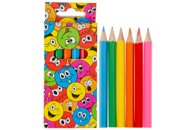 Happy Face Halfsize Colouring Pencils - 6 Pack