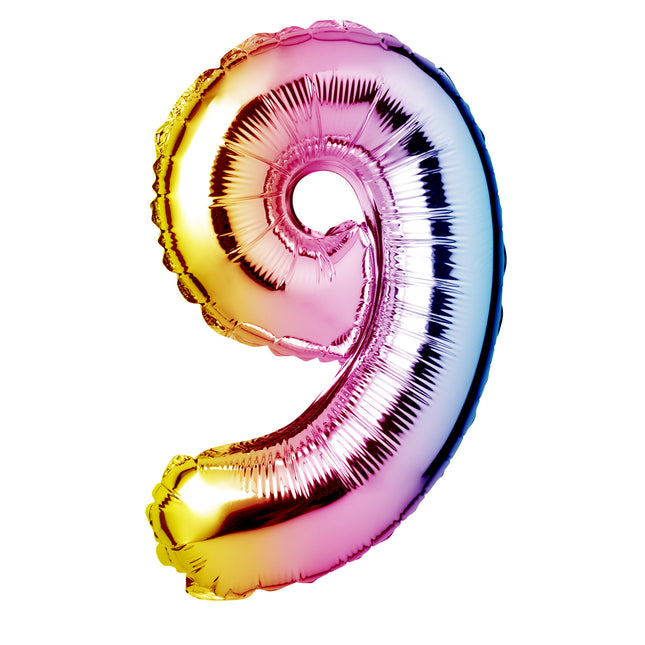 Large Rainbow Foil "Number 9" Balloon – 34 Inch