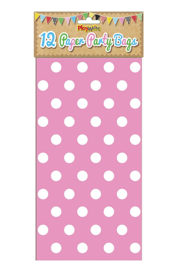 Pink Polka Dot Paper Bags - 12 Pack