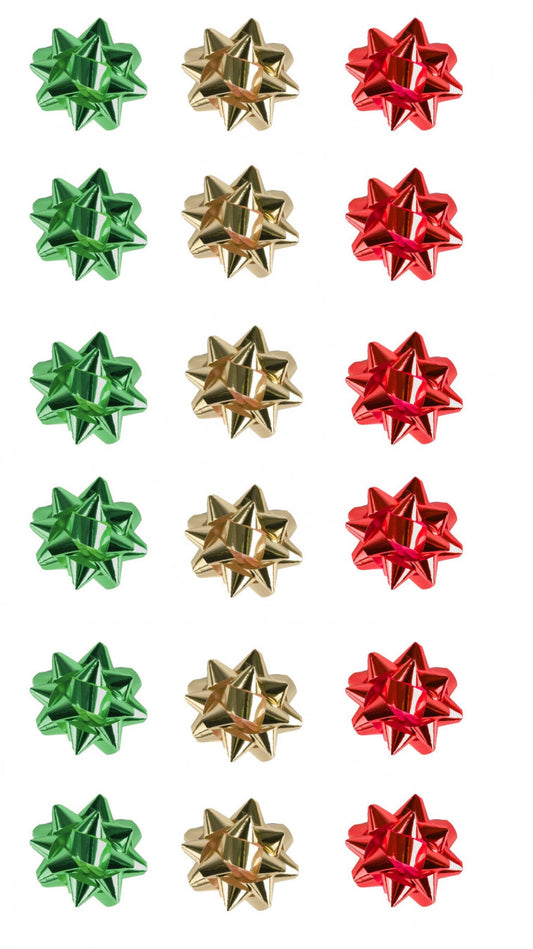 20 Medium Red Green & Gold Foil Bows (Pack) – Shiny Gift Wrap Accessories Self-Adhesive Presents Party