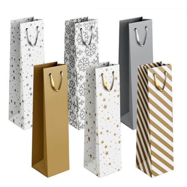 Gold/Silver Patterned Bottle Gift Bag