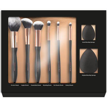 Black Professional Makeup Brush Set - 8 Pack High Quality Brushes Perfect Makeup Application