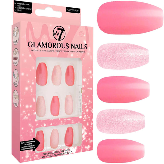 W7 Cosmetics Glamorous False Long Fake Nails - Glitter Pop
