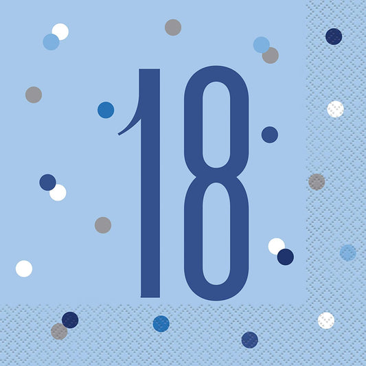 16 Blue 18th Birthday Glitz Lunch Napkins