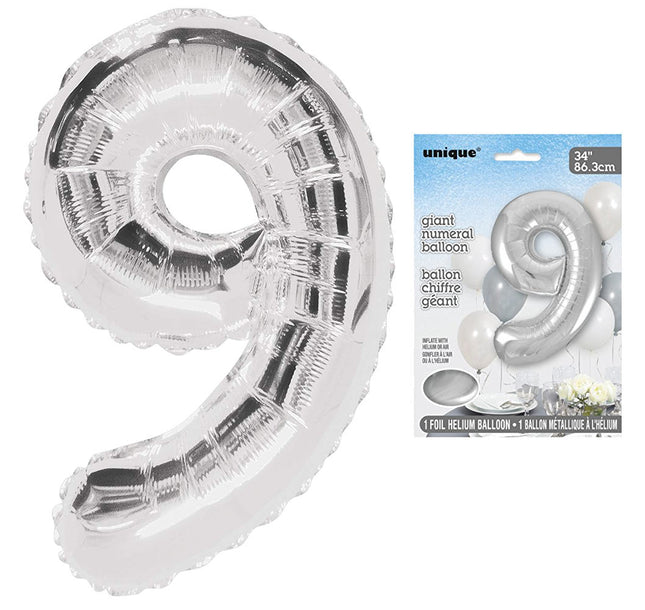 9 - Silver Giant Numeral Balloon