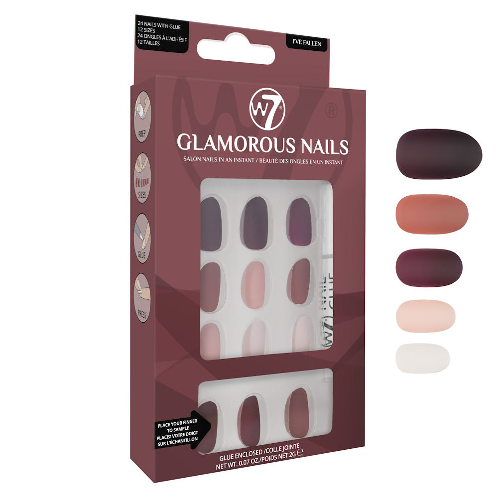 W7 Cosmetics Glamorous False Nails I`ve Fallen - Long Fake Adhesive Included Party Nails