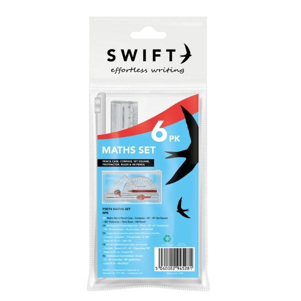 Maths Set in Pencil Case - 6 Piece