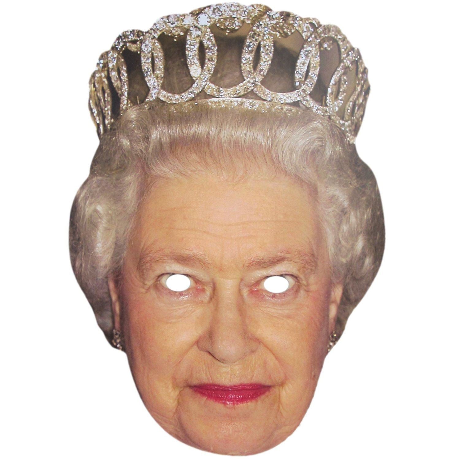 Queen Elizabeth Full Face Cardboard Mask – Life Size Royal Mask Eye Cut Outs Elastic Band Novelty Parties