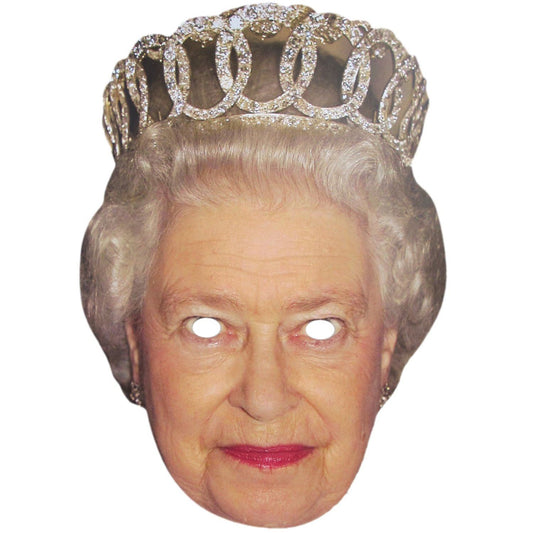 Queen Elizabeth Full Face Cardboard Mask – Life Size Royal Mask Eye Cut Outs Elastic Band Novelty Parties