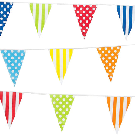 Multicoloured Spots & Stripes 10m Triangle Bunting