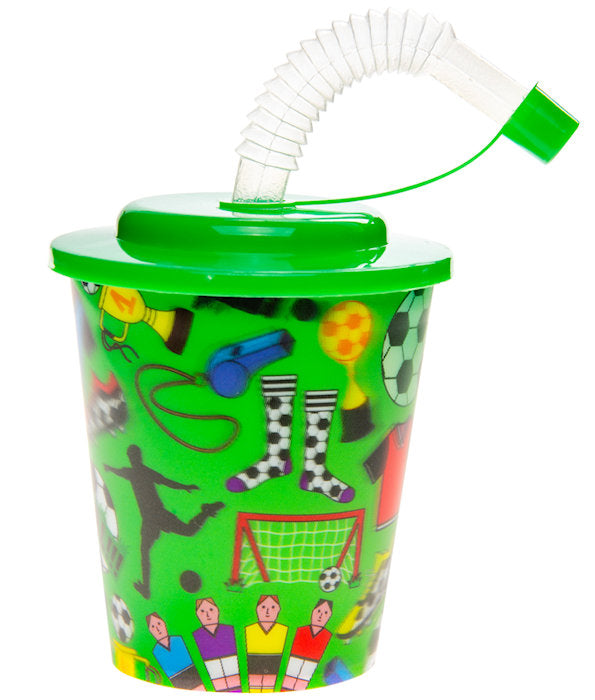 Football Reusable Plastic 3D Cup & Straw - Single