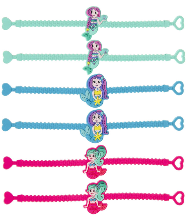 Adjustable Mermaid Rubber Bracelets - 6 Pack