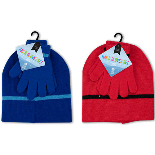 Boys Beanie Hat & Gloves Set Single - Assorted