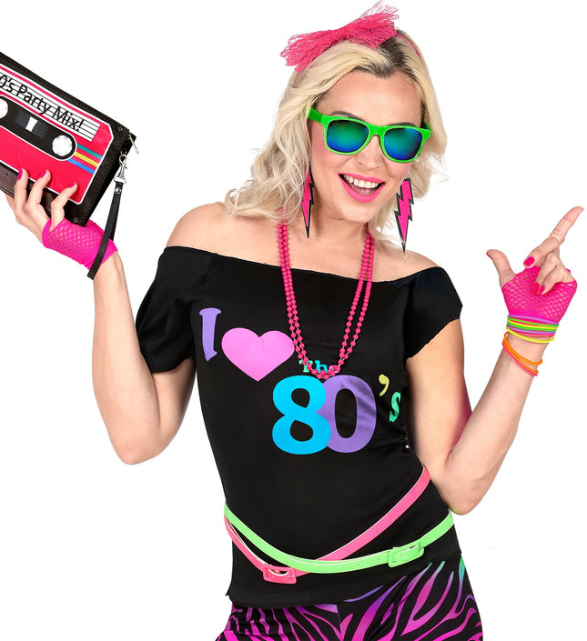 Fingerless Fishnet Gloves - Neon Pink