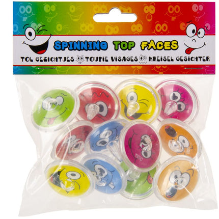 Emoji Face Spinning Tops - 12 Pack