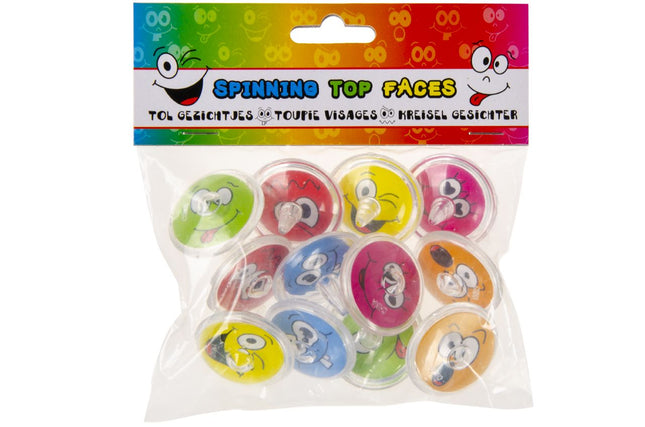 Emoji Face Spinning Tops - 12 Pack