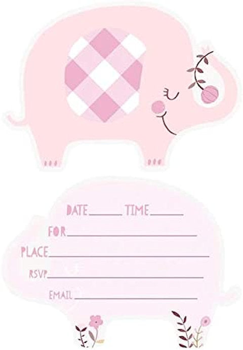 Pink Elephant Invitations - 8 Pack