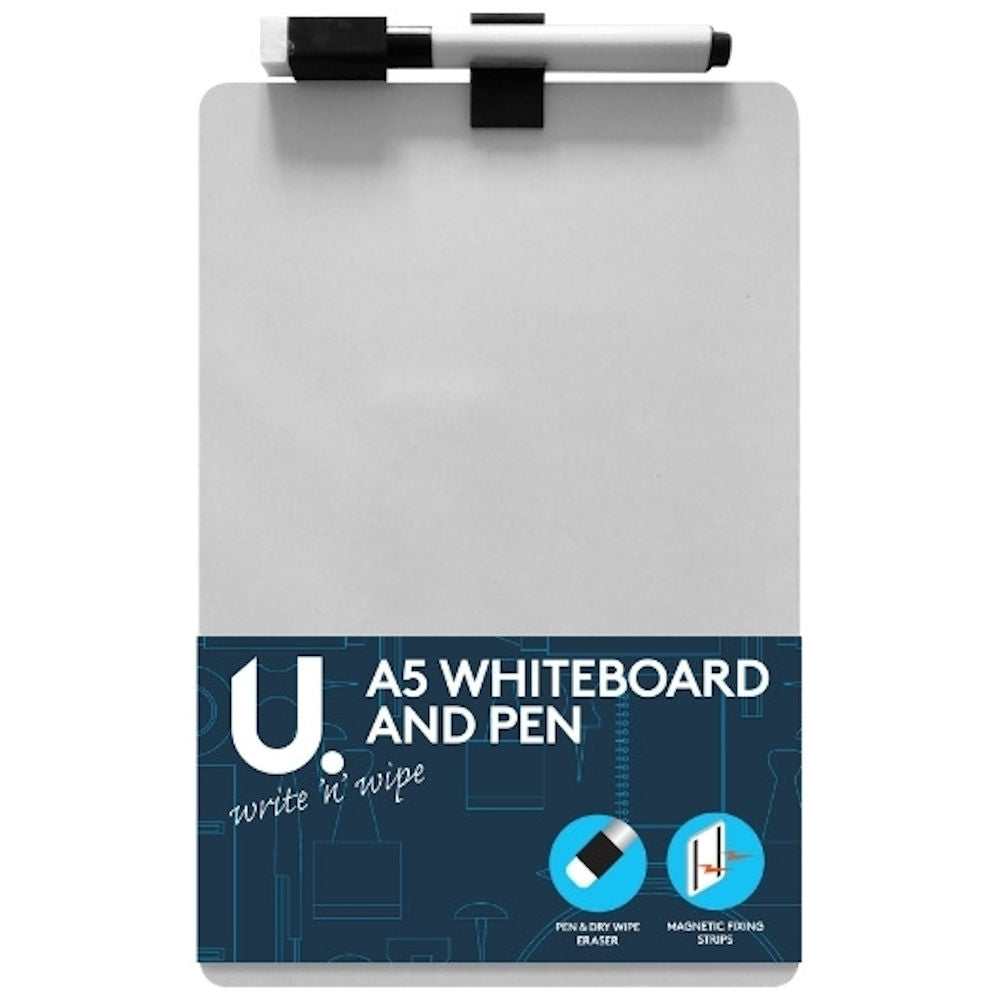 A5 Magnetic Whiteboard & Pen - Dry Wipe Eraser Portable Size Magnetic Backing Dry Wipe Pen Eraser
