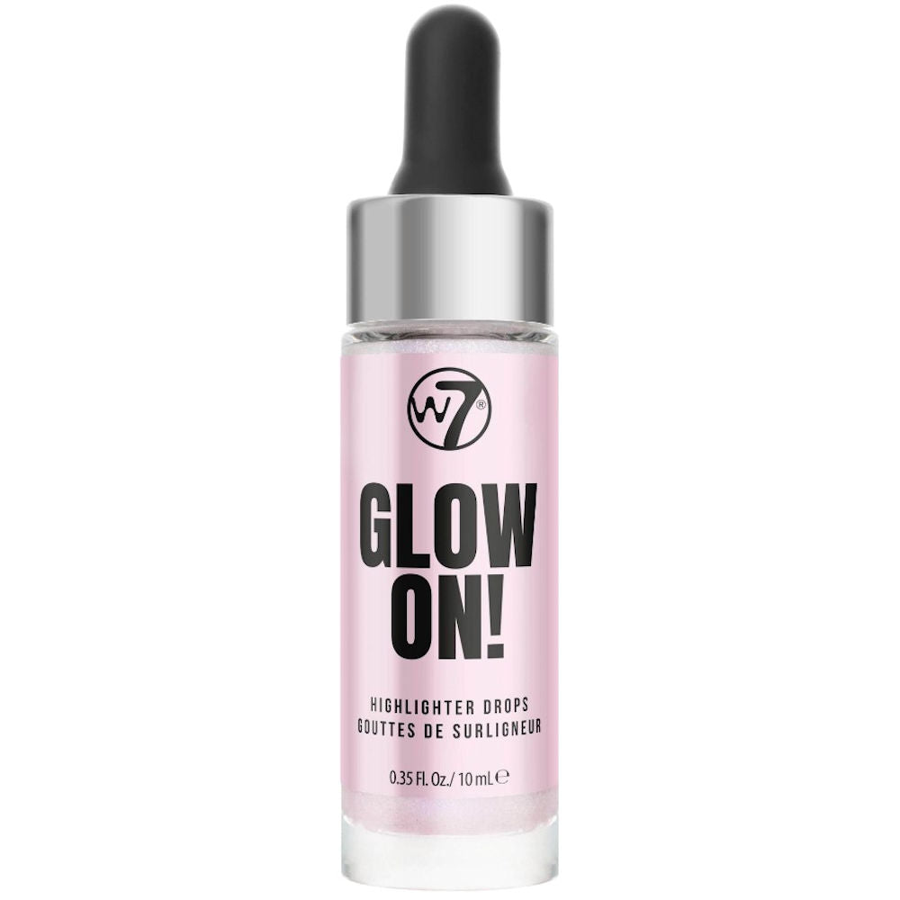 W7 Cosmetics Glow On! Highlighter Drops Pink Flare - Shimmer Face Makeup Body Illuminating