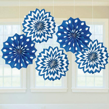 Royal Blue Hanging Paper Fan Decorations - 5 Pack