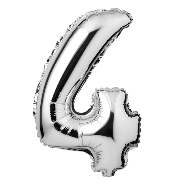 Large Silver Foil "Number 4" Balloon – 34 Inch