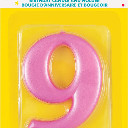 Metallic Pink Candle - Number 9