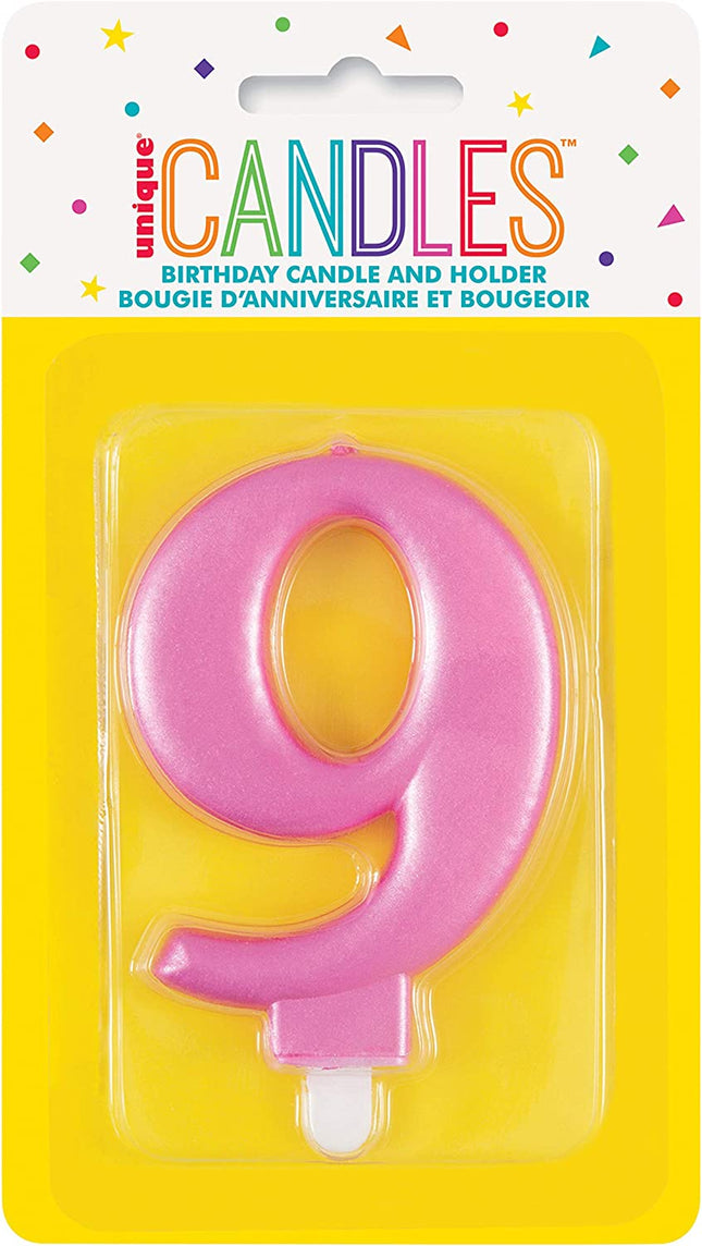 Metallic Pink Candle - Number 9