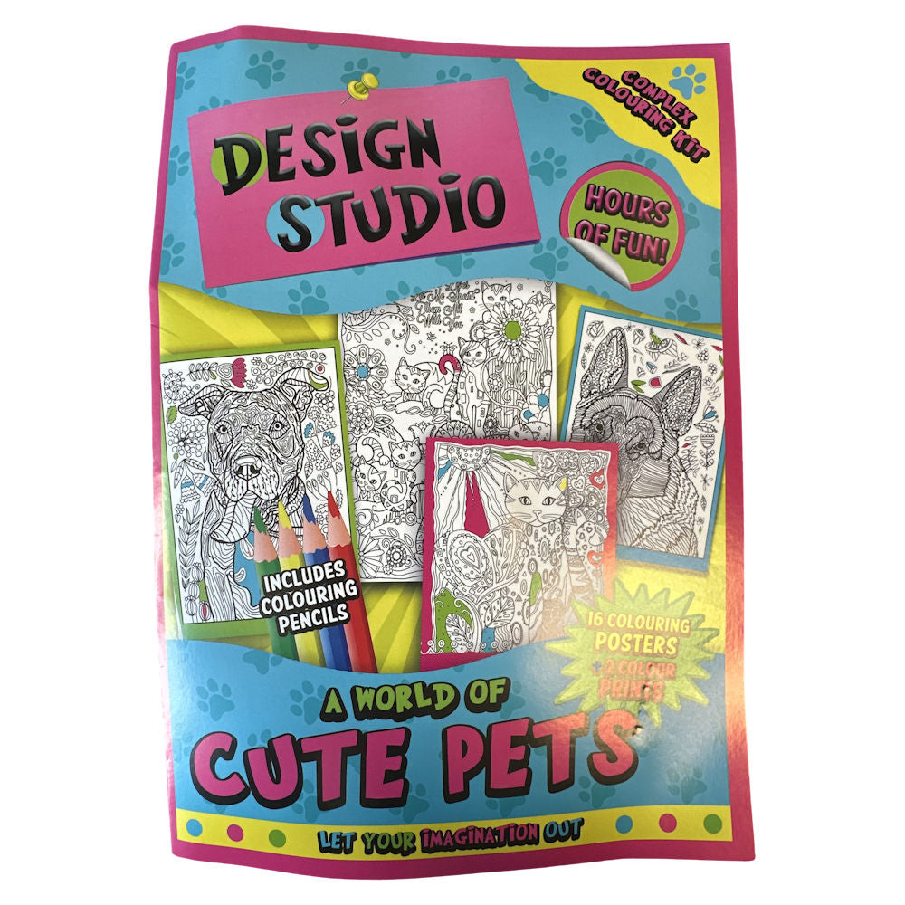 Design Studio Complex Colouring Kit - Cute Pets - Adorable and Intricate Designs with Pencils and Accessories for Creative Expression