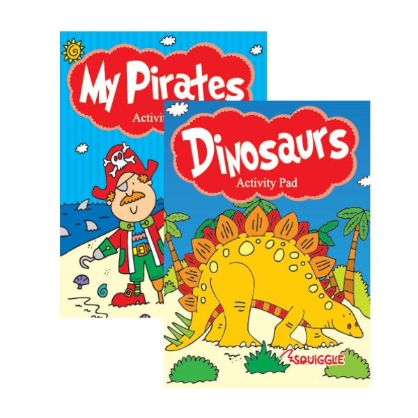 A6 Pocket Colouring Book Dinosaurs & Pirates – Assorted Adventure Designs for Kids | Portable & Perfect for On-the-Go Fun