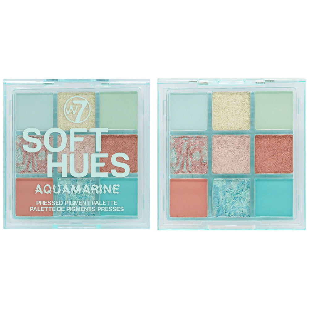 W7 Cosmetics Soft Hues Aquamarine Eyeshadow Palette - 9 Colour Matte Shimmer Colours Eyes