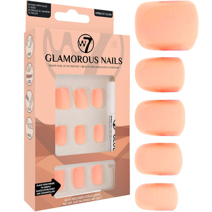 W7 Cosmetics Glamorous False Nails Apricot Glow - Long Fake Adhesive Included Party Nails