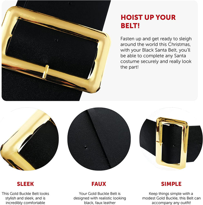 Adults Medium Thick Black Santa Belt